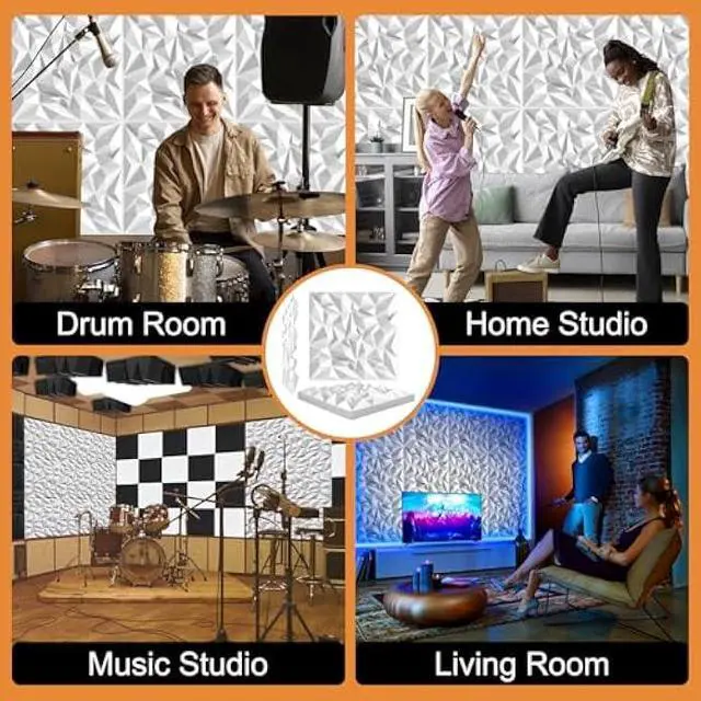 Alt view image 5 of 6 - TroyStudio Acoustic Sound Diffuser Panels, 19.7 X 19.7 X 1 inches 12 Pcs White PVC Plastic 3D Wall Panel, Recording Studio Acoustical Treatment Diffusion panel, Art Decorative Ceiling Tiles