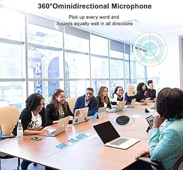Alt view image 3 of 5 - TONGVEO Bluetooth Speakerphone Conference Microphones, Wireless Conference Speaker 360°Voice Pick up with 4 AI Noise Cancellation Mics USB/Dongle/Bluetooth Connection 8 Hour Call Time for 8-12 People