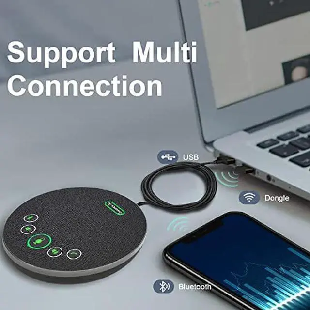 Alt view image 5 of 5 - TONGVEO Bluetooth Speakerphone Conference Microphones, Wireless Conference Speaker 360°Voice Pick up with 4 AI Noise Cancellation Mics USB/Dongle/Bluetooth Connection 8 Hour Call Time for 8-12 People