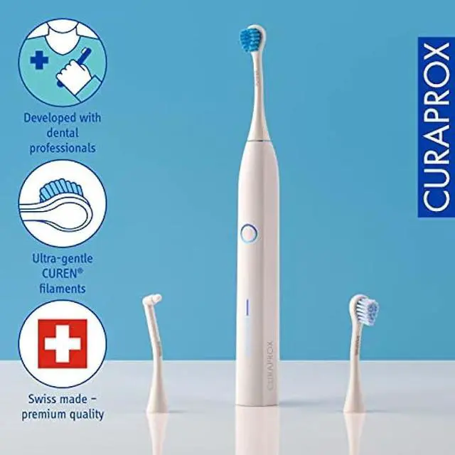 Alt view image 2 of 5 - Curaprox Hydrosonic Pro Sonic Toothbrush  for Sensitive Teeth, Implants and Braces | Professional Cleaning at Home | Set with Three Brush Heads