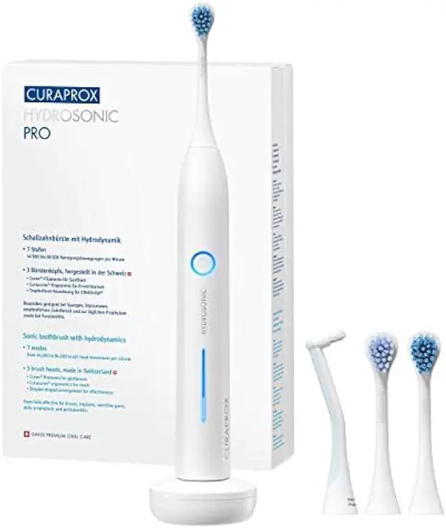 Main image of Curaprox Hydrosonic Pro Sonic Toothbrush  for Sensitive Teeth, Implants and Braces | Professional Cleaning at Home | Set with Three Brush Heads