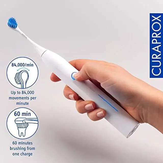 Alt view image 3 of 5 - Curaprox Hydrosonic Pro Sonic Toothbrush  for Sensitive Teeth, Implants and Braces | Professional Cleaning at Home | Set with Three Brush Heads