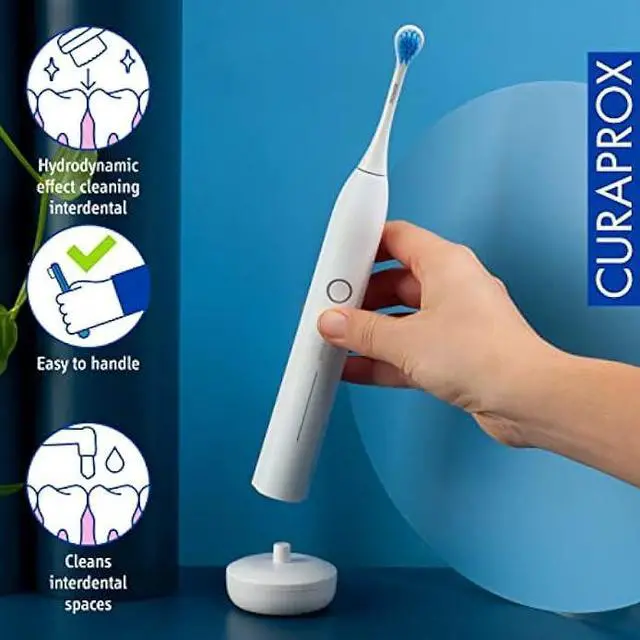 Alt view image 5 of 5 - Curaprox Hydrosonic Pro Sonic Toothbrush  for Sensitive Teeth, Implants and Braces | Professional Cleaning at Home | Set with Three Brush Heads