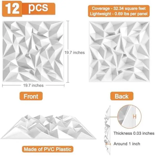 Alt view image 2 of 6 - TroyStudio Acoustic Sound Diffuser Panels, 19.7 X 19.7 X 1 inches 12 Pcs White PVC Plastic 3D Wall Panel, Recording Studio Acoustical Treatment Diffusion panel, Art Decorative Ceiling Tiles