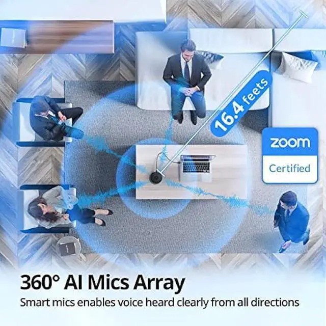 Alt view image 3 of 5 - EMEET USB Speakerphone, M1A Zoom Certified AI Mics 360°Voice Pickup USB Type C-A Plug&Play Computer Speakers with Microphone, Fast Mute Noise Reduction Echo Cancellation for 5-8 People for Zoom Teams