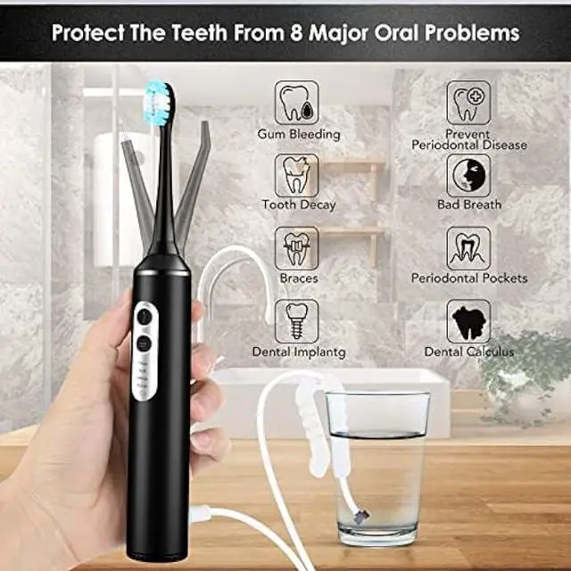 Alt view image 5 of 6 - Electric Toothbrush with Water Flosser Combo, 3 in 1 Ultrasonic Toothbrush & Dental Oral Irrigator & Tooth Cleaner with 4 Modes, One Switch from Sonic Brushing to Water Flossing for Home Travel