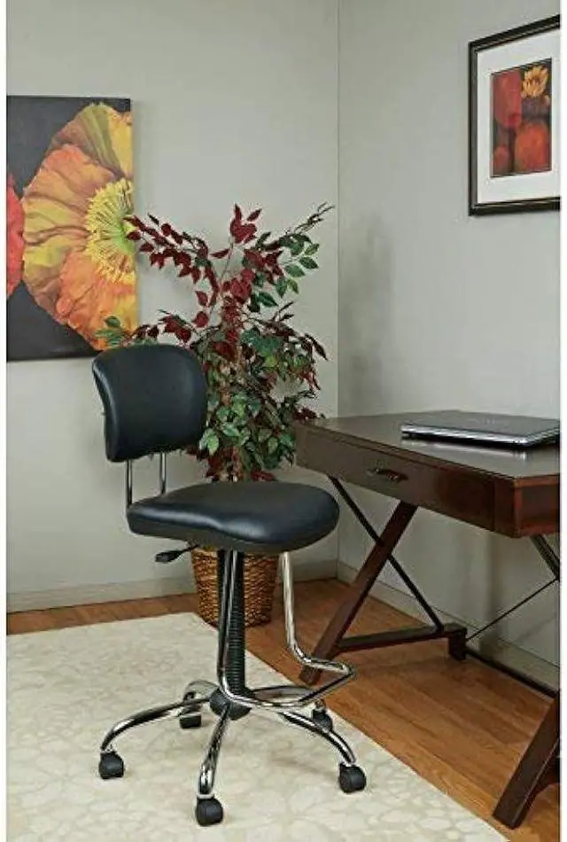 Alt view image 2 of 5 - Office Star DC Series Pneumatic Drafting Chair with Vinyl Stool and Back, Heavy Duty Chrome Teardrop Footrest, Black