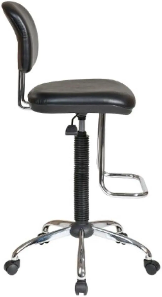 Alt view image 4 of 5 - Office Star DC Series Pneumatic Drafting Chair with Vinyl Stool and Back, Heavy Duty Chrome Teardrop Footrest, Black