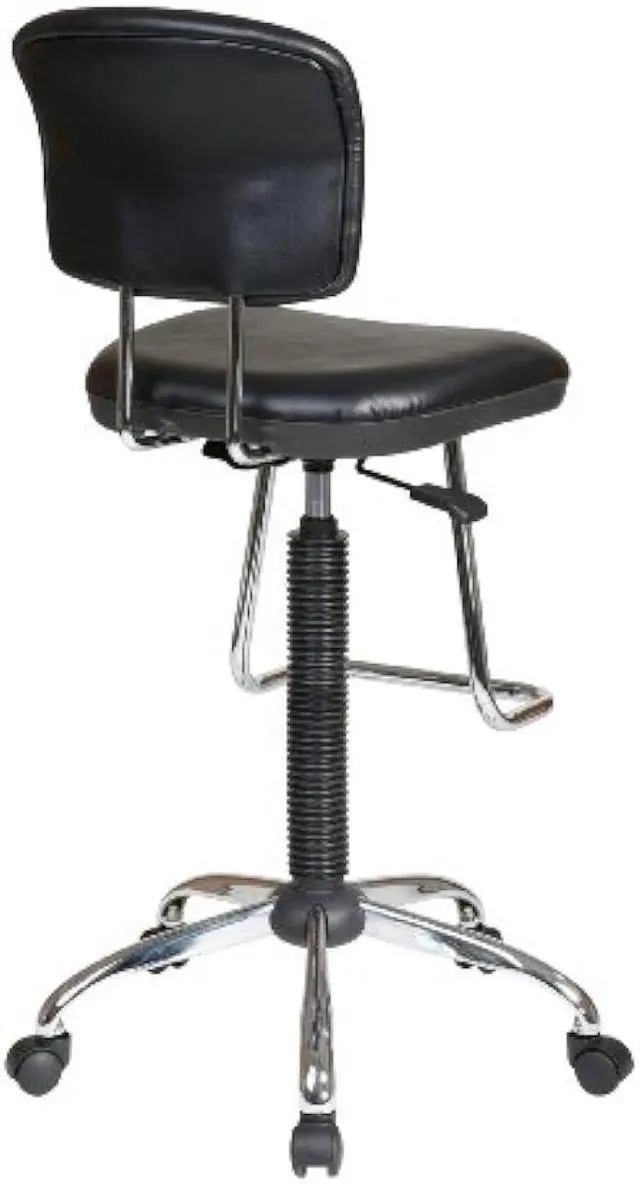 Alt view image 3 of 5 - Office Star DC Series Pneumatic Drafting Chair with Vinyl Stool and Back, Heavy Duty Chrome Teardrop Footrest, Black