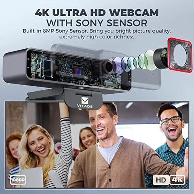 Alt view image 2 of 6 - 4K Webcam with AI-Powered Framing,Remote Control Web Camera/10X Digital Zoom 4k 30fps Web cam with USB 3.0 HDR/Dual Noise Cancelling Microphones for PC Mac, Streaming, Video Call, Zoom, Skype