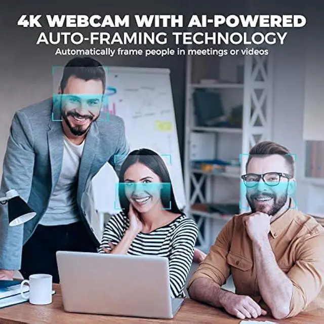 Alt view image 3 of 6 - 4K Webcam with AI-Powered Framing,Remote Control Web Camera/10X Digital Zoom 4k 30fps Web cam with USB 3.0 HDR/Dual Noise Cancelling Microphones for PC Mac, Streaming, Video Call, Zoom, Skype