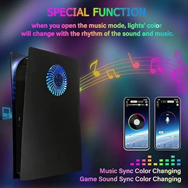 Alt view image 4 of 6 - Faceplate with RGB Light Strip for PS5 Digital Edition DOBEWINGDELOU 400+ Effects LED Light Ring Console Cover for PS5 Digital Edition DIY Decoration Kit Accessories Black