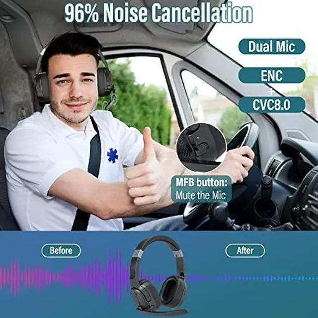 Alt view image 2 of 5 - MONODEAL Trucker Bluetooth Headset, Bluetooth Headset with Microphone Noise Canceling(ENC) Dual Mic, Mute Button, 3 EQ Music Modes, Single and Dual Ear Wireless Headphones for Office Home Work