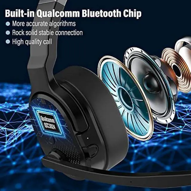 Alt view image 3 of 5 - MONODEAL Trucker Bluetooth Headset, Bluetooth Headset with Microphone Noise Canceling(ENC) Dual Mic, Mute Button, 3 EQ Music Modes, Single and Dual Ear Wireless Headphones for Office Home Work
