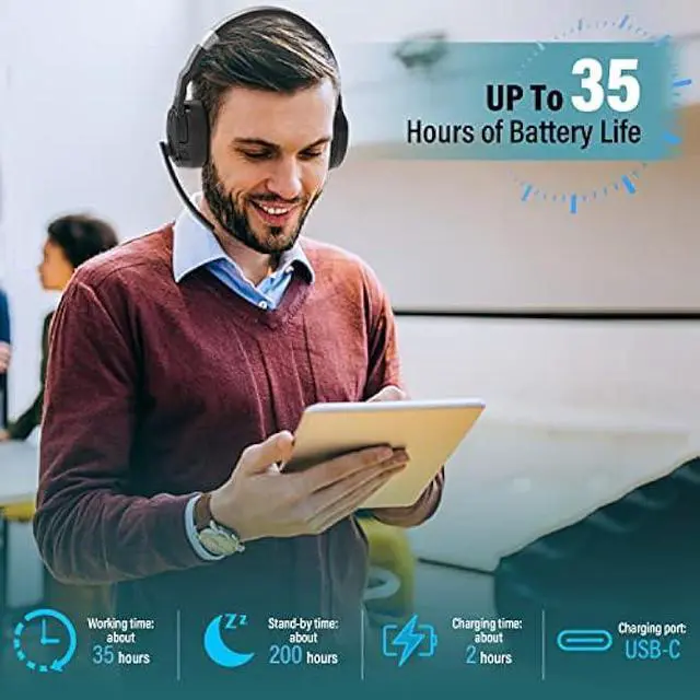 Alt view image 5 of 5 - MONODEAL Trucker Bluetooth Headset, Bluetooth Headset with Microphone Noise Canceling(ENC) Dual Mic, Mute Button, 3 EQ Music Modes, Single and Dual Ear Wireless Headphones for Office Home Work