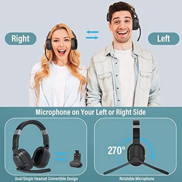 Alt view image 4 of 5 - MONODEAL Trucker Bluetooth Headset, Bluetooth Headset with Microphone Noise Canceling(ENC) Dual Mic, Mute Button, 3 EQ Music Modes, Single and Dual Ear Wireless Headphones for Office Home Work