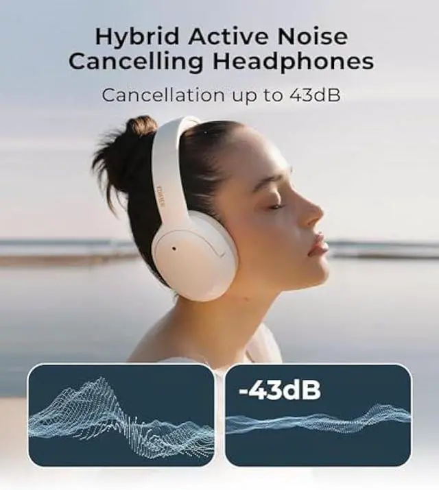 Alt view image 3 of 5 - Edifier W820NB Plus Hybrid Active Noise Cancelling Headphones - LDAC Codec - Hi-Res Audio Wireless & Wired - Fast Charge - Over Ear Bluetooth V5.2 Headphones for Travel/Home/Office- Ivory