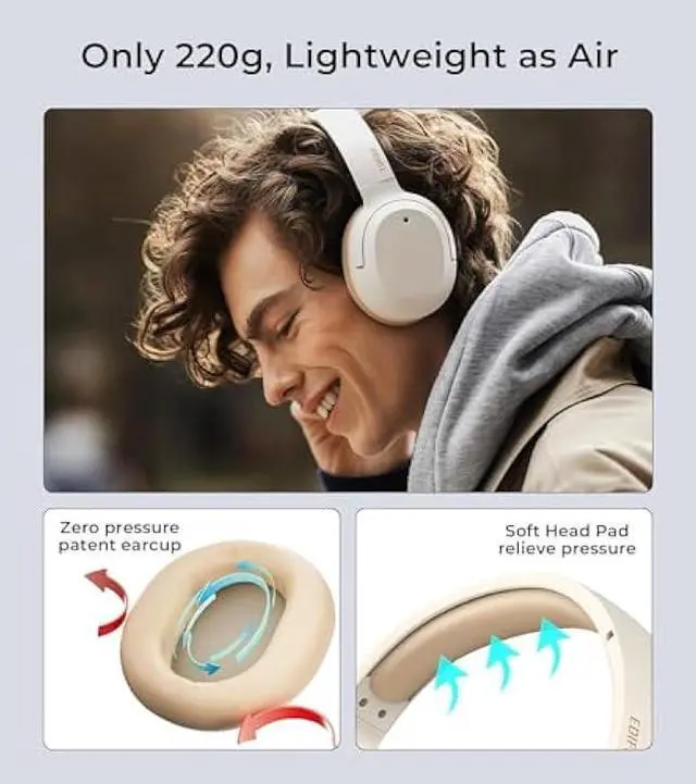 Alt view image 4 of 5 - Edifier W820NB Plus Hybrid Active Noise Cancelling Headphones - LDAC Codec - Hi-Res Audio Wireless & Wired - Fast Charge - Over Ear Bluetooth V5.2 Headphones for Travel/Home/Office- Ivory