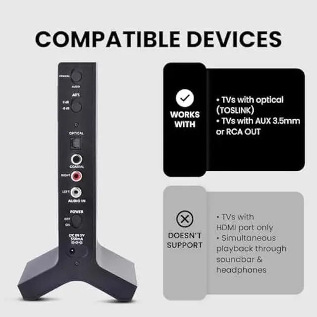 Alt view image 3 of 5 - Avantree HT280 Wireless Headphones for TV Watching with 2.4G RF Transmitter Charging Dock, Digital Optical System, High Volume Headset Ideal for Seniors, 100ft Range, No Audio Delay, Plug and Play