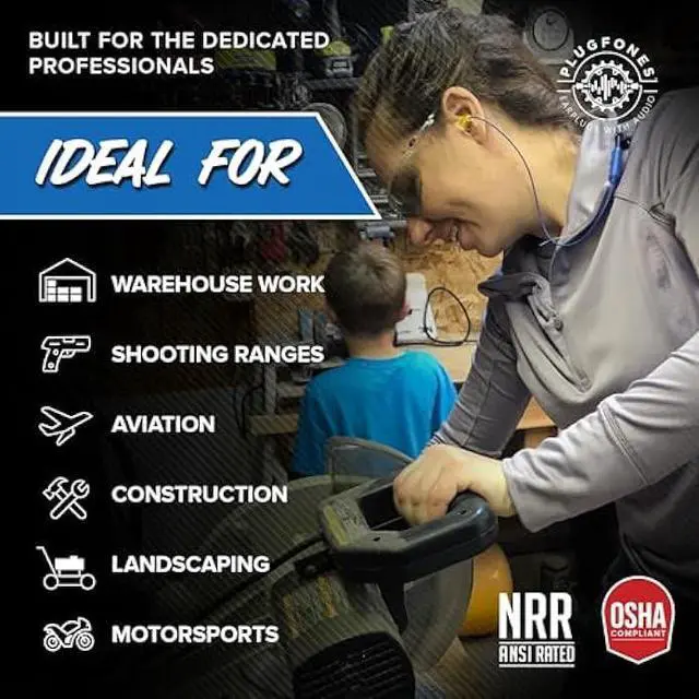 Alt view image 4 of 5 - Plugfones Liberate 2.0 Wireless Bluetooth in-Ear Earplug Earbuds- 29NRR Noise Reduction Headphones with Noise Isolating Mic and Controls (Blue & Yellow)