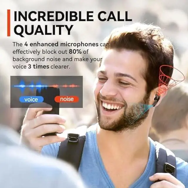 Alt view image 3 of 5 - EarFun® Air True Wireless Earbuds, Bluetooth Earbuds with 4 Mics, Sweatshield IPX7 Waterproof with Volume Control, USB-C Fast Charge, in-Ear Headphones with Wireless Charging, Deep Bass, 35H Playtime