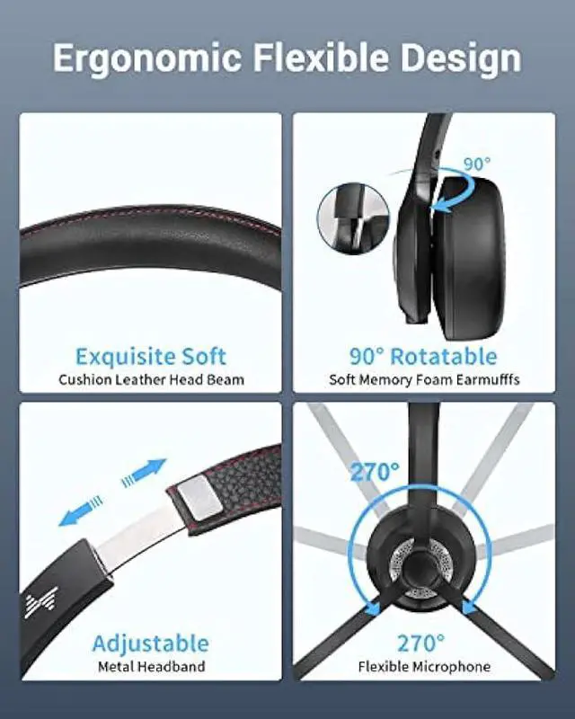 Alt view image 6 of 6 - Wireless Headset with Mic for Work, Bluetooth V5.2 Headphones with AI Noise Cancelling Microphone, USB Dongle, Clear Calls & Mic Mute, for Laptop, PC, iPhone & Android Phones