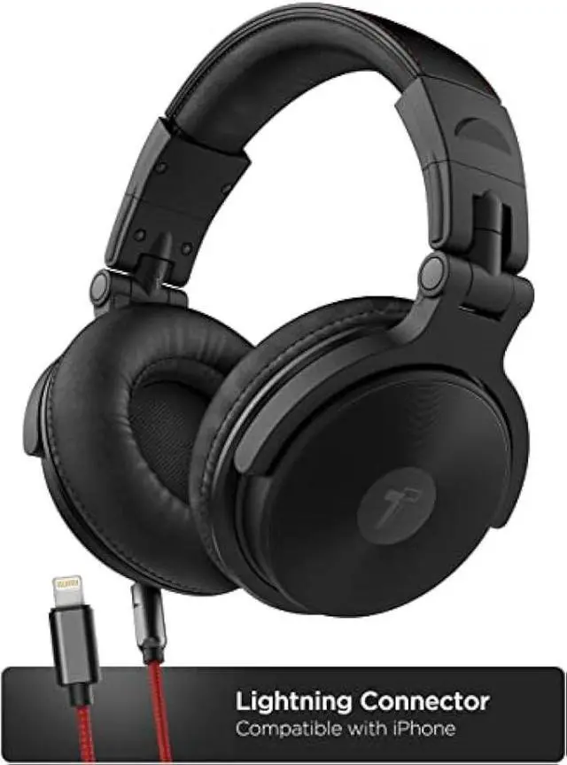 Alt view image 4 of 5 - Thore Over Ear iPhone Headphones with Lightning Connector (Apple MFi Certified)  Closed Back Studio DJ Monitor Earphones (50mm Neodymium Drivers) (V200 Black/Red)