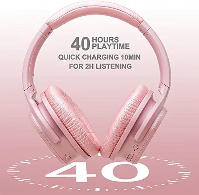 Alt view image 3 of 5 - ZIHNIC Active Noise Cancelling Headphones, 40H Playtime Wireless Bluetooth Headset with Deep Bass Hi-Fi Stereo Sound,Comfortable Earpads for Travel/Home/Office (Rose Gold)