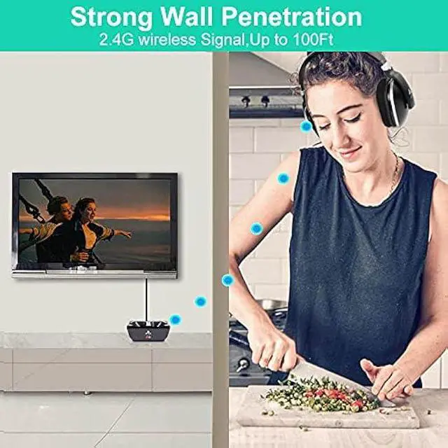 Alt view image 5 of 5 - MONODEAL Wireless TV Headphones, Over Ear Headsets for TV Watching with Charging Dock, 2.4GHz RF Transmitter, 100ft Wireless Range and Rechargeable 20 Hour Battery, Black