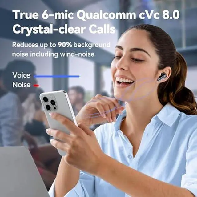 Alt view image 4 of 5 - EarFun Air Pro 3 Noise Cancelling Earbuds, Qualcomm® aptX Adaptive Sound, 6 Mics CVC 8.0 ENC, Bluetooth 5.3 Earbuds, Multipoint Connection, 45H Playtime, App Customize EQ, Wireless Charging