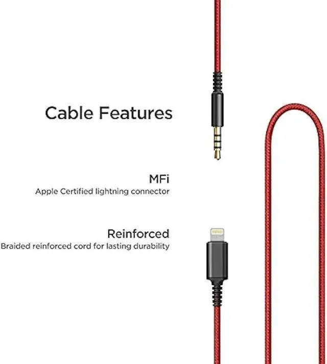 Alt view image 5 of 5 - Thore Over Ear iPhone Headphones with Lightning Connector (Apple MFi Certified)  Closed Back Studio DJ Monitor Earphones (50mm Neodymium Drivers) (V200 Black/Red)