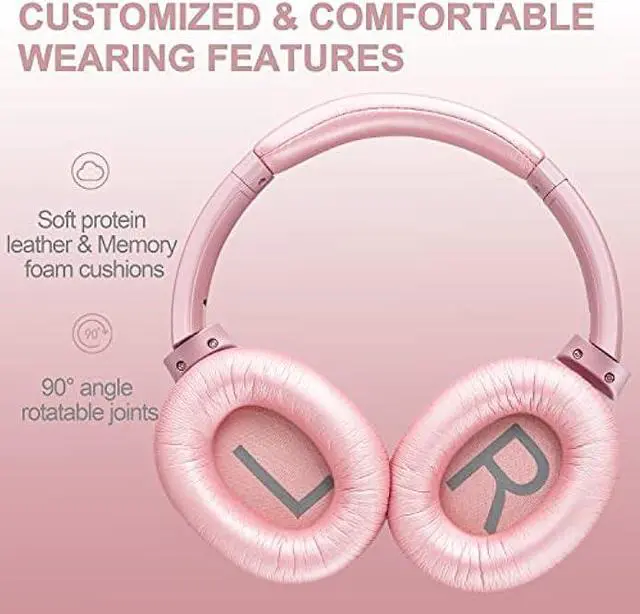 Alt view image 2 of 5 - ZIHNIC Active Noise Cancelling Headphones, 40H Playtime Wireless Bluetooth Headset with Deep Bass Hi-Fi Stereo Sound,Comfortable Earpads for Travel/Home/Office (Rose Gold)