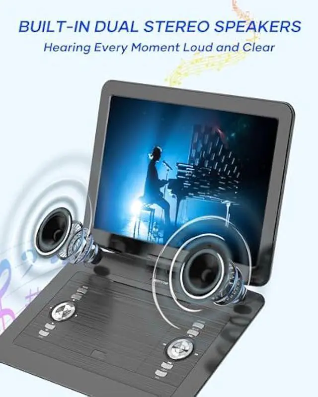 Alt view image 3 of 5 - WONNIE 17.9 Portable DVD Player with 15.4 Large HD Swivel Screen, 6 Hours Rechargeable Battery, DVD Player Portable Support MP4, MKV Video & USB/SD Card/Sync TV, High Volume Speaker, All Regions