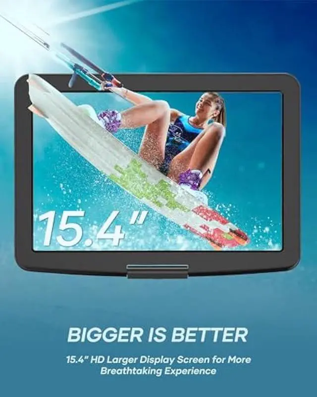 Alt view image 2 of 5 - WONNIE 17.9 Portable DVD Player with 15.4 Large HD Swivel Screen, 6 Hours Rechargeable Battery, DVD Player Portable Support MP4, MKV Video & USB/SD Card/Sync TV, High Volume Speaker, All Regions