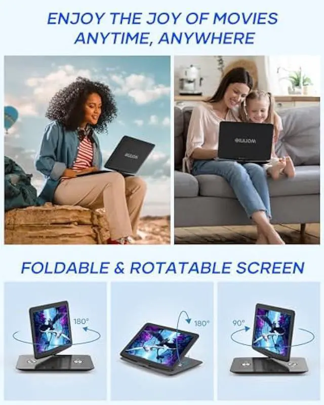 Alt view image 5 of 5 - WONNIE 17.9 Portable DVD Player with 15.4 Large HD Swivel Screen, 6 Hours Rechargeable Battery, DVD Player Portable Support MP4, MKV Video & USB/SD Card/Sync TV, High Volume Speaker, All Regions
