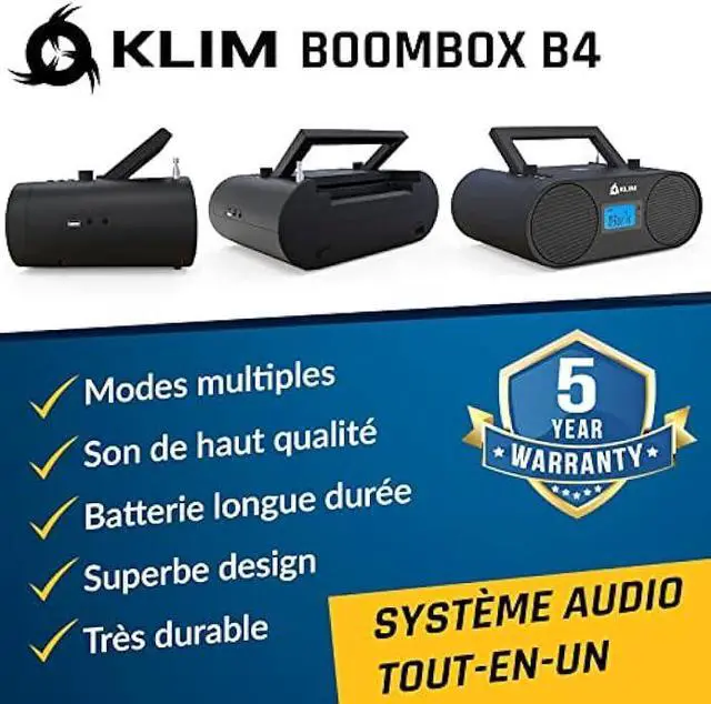 Alt view image 2 of 5 - KLIM Boombox B4 CD Player Portable Audio System - New - AM/FM Radio with CD Player MP3 Bluetooth AUX USB - Wired & Wireless Mode Rechargeable Battery - Remote Control Autosleep Digital EQ