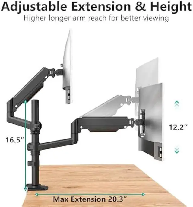Alt view image 3 of 5 - WALI Dual Monitor Mount, 13-32 Inch Adjustable Spring Dual Monitor Arm for Desk Holds Max 19.8 lbs Screens, Swivel Vesa Bracket with C Clamp, Grommet Mounting, Monitor Arms for 2 Monitors (GSDM002)