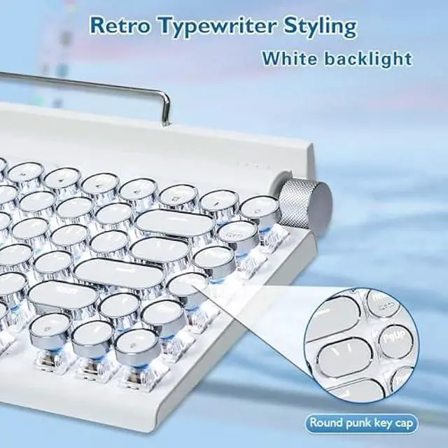 Alt view image 2 of 6 - Adventurers Retro Typewriter Keyboard, 75% Layout 83 Keys Wireless Keyboard with Blue Switch,Bluetooth 5.0 and Multi-Device Switching,Vintage Punk Style,Hot-Swappable for PC/Laptops/Mac/ipad-White