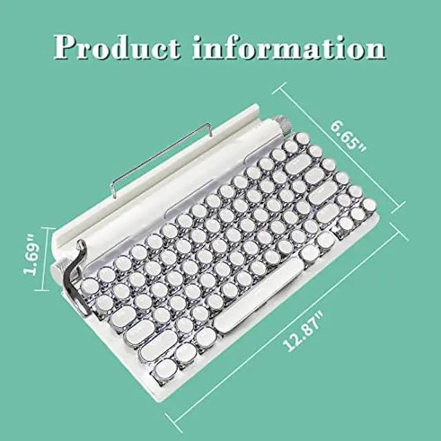 Alt view image 6 of 6 - Adventurers Retro Typewriter Keyboard, 75% Layout 83 Keys Wireless Keyboard with Blue Switch,Bluetooth 5.0 and Multi-Device Switching,Vintage Punk Style,Hot-Swappable for PC/Laptops/Mac/ipad-White