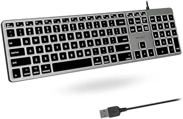 Main image of Macally Backlit Mac Keyboard - Quiet, Sleek, and Functional - 3 Brightness Levels, 107 Keys, 5ft USB Wired - Apple Keyboard - Backlit Wired for Mac, iMac, MacBook Pro/Air - Space Gray