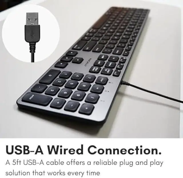 Alt view image 4 of 5 - Macally Backlit Mac Keyboard - Quiet, Sleek, and Functional - 3 Brightness Levels, 107 Keys, 5ft USB Wired - Apple Keyboard - Backlit Wired for Mac, iMac, MacBook Pro/Air - Space Gray