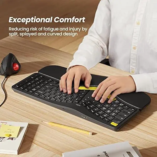 Alt view image 2 of 5 - Nulea Wireless Ergonomic Keyboard, Split Keyboard with Wrist Rest, USB-C Charging, 7-Color Backlight, Natural Typing, Bluetooth and USB Connectivity, Compatible with Windows/Mac