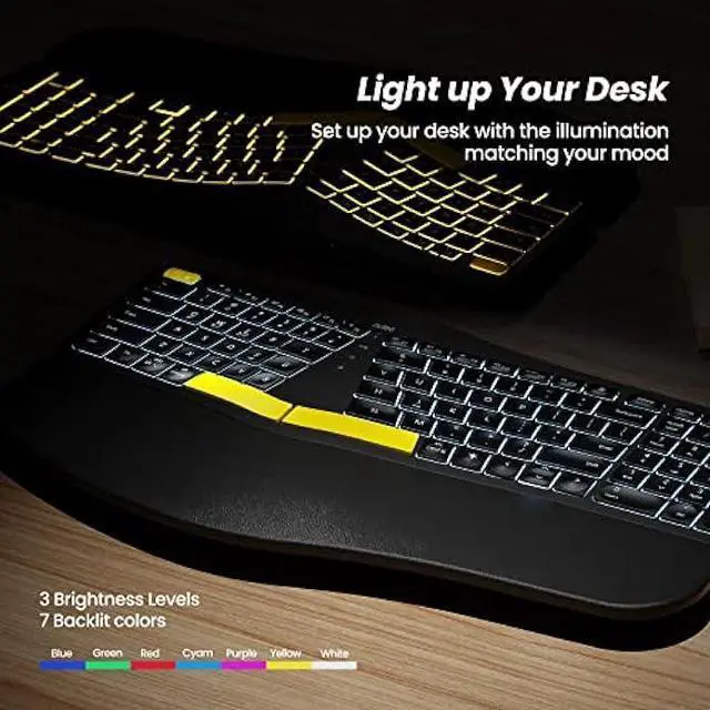 Alt view image 5 of 5 - Nulea Wireless Ergonomic Keyboard, Split Keyboard with Wrist Rest, USB-C Charging, 7-Color Backlight, Natural Typing, Bluetooth and USB Connectivity, Compatible with Windows/Mac