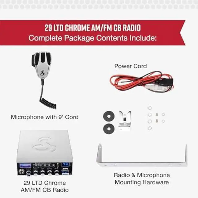 Alt view image 6 of 6 - Cobra 29 LTD Chrome AM/FM Professional CB Radio - Easy to Operate, Emergency Radio, Instant Channel 9, 4-Watt Output, Full 40 Channels, Adjustable Receiver and SWR Calibration, Chrome