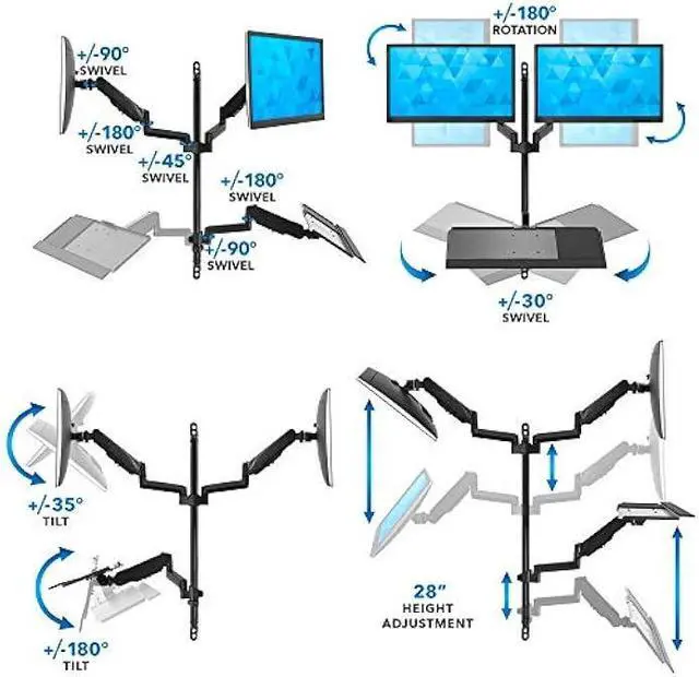 Alt view image 5 of 5 - Mount-It! Wall Mount Workstation with Dual Monitor Mount, Keyboard Tray and CPU Holder, Height Adjustable Full Motion Arms, Fits Two 32 Inch Computer Screens