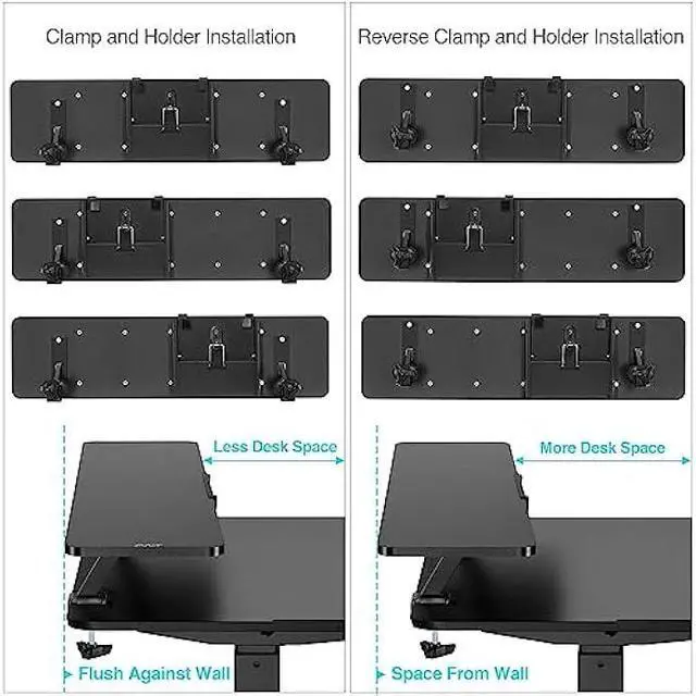 Alt view image 5 of 6 - AVLT Clamp Desk Shelf Dual 32 Monitor Riser With Slide-out Holder for Convertible Laptop, Tablet, Smartphone (Black) - Floating Stand (Clamp-On Shelf Only)
