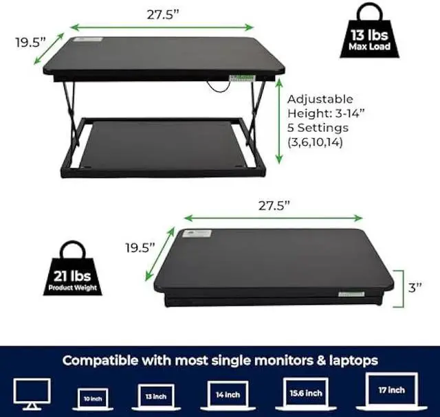 Alt view image 2 of 5 - Uncaged Ergonomics Changedesk Mini Small Standing Desk Converter Height Adjustable Desktop Sit-To-Stand Up Desk Riser Laptop Table Top Standing Converter, Black
