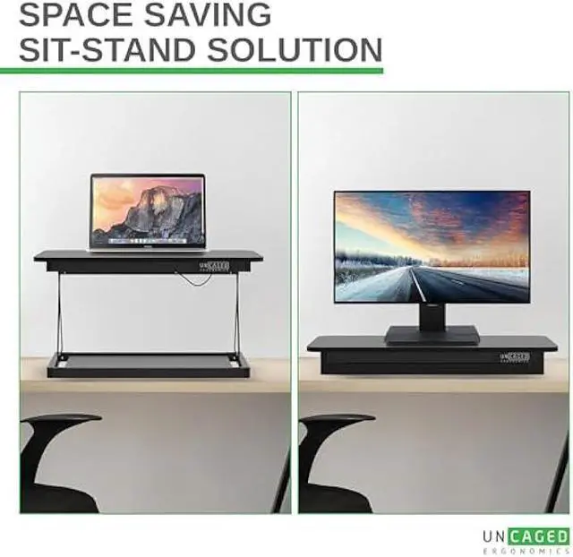 Alt view image 3 of 5 - Uncaged Ergonomics Changedesk Mini Small Standing Desk Converter Height Adjustable Desktop Sit-To-Stand Up Desk Riser Laptop Table Top Standing Converter, Black