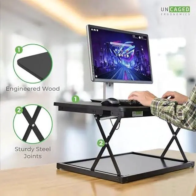 Alt view image 4 of 5 - Uncaged Ergonomics Changedesk Mini Small Standing Desk Converter Height Adjustable Desktop Sit-To-Stand Up Desk Riser Laptop Table Top Standing Converter, Black