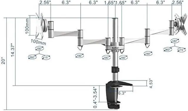 Alt view image 2 of 3 - QualGear Qg-Dm-02-016 3 Way Articulating Dual Desk Mount for 13-27 Inches Flatpanel Monitors, Silver